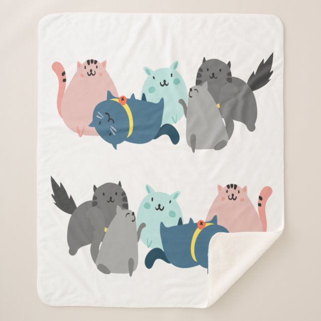 Cute Watercolor Kitty Cats Kittens Animal Pets Sherpa Blanket (Front)