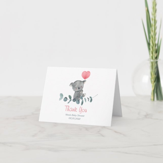 Cute watercolor koala bear baby shower thank you card (Front)