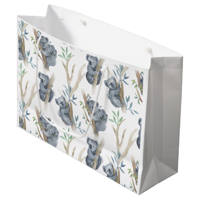 Cute Watercolor Koala Family Large Gift Bag (Front Angled)
