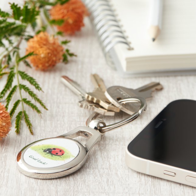 Cute Watercolor Ladybug Key Ring (Side)