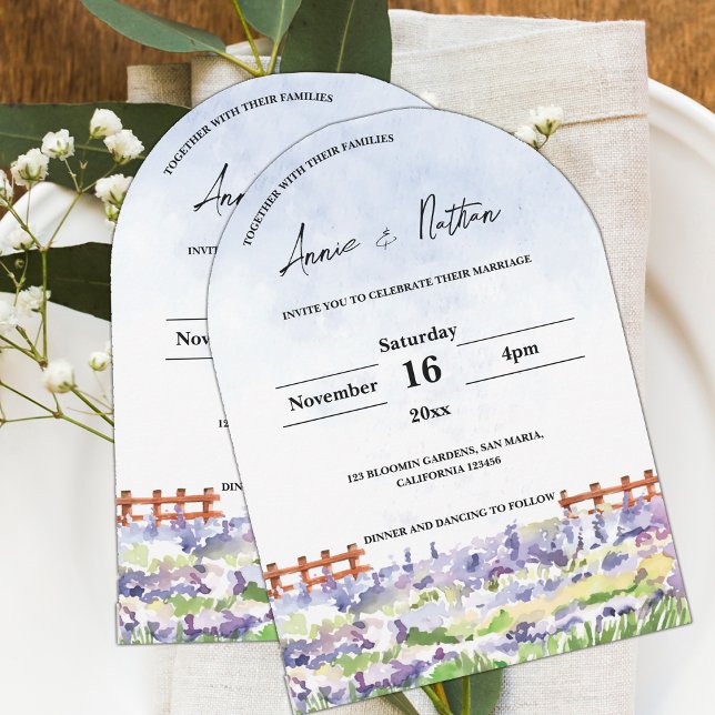 Cute Watercolor Landscape Lavender Fields Wedding Invitation (Cute Watercolor Landscape Lavender Fields Wedding Invitation)