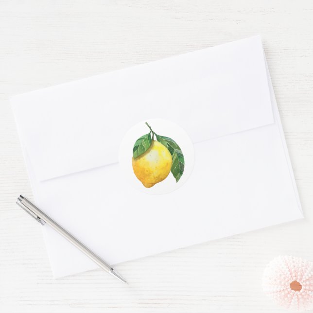 Cute Watercolor Lemon Classic Round Sticker (Envelope)