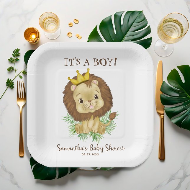 Cute Watercolor Lion Baby Shower Theme Paper Plate (Creator Uploaded)