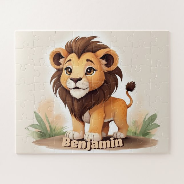 Cute Watercolor Lion Personalised Kids Jigsaw Puzzle (Horizontal)
