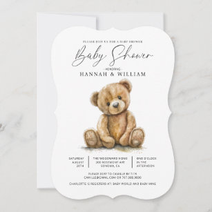 Cute Watercolor Little Bear Baby Shower Invitation