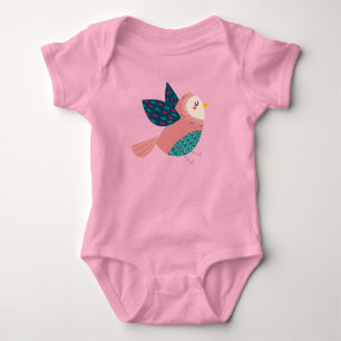 Cute Watercolor Little Bird Cartoon Baby Bodysuit