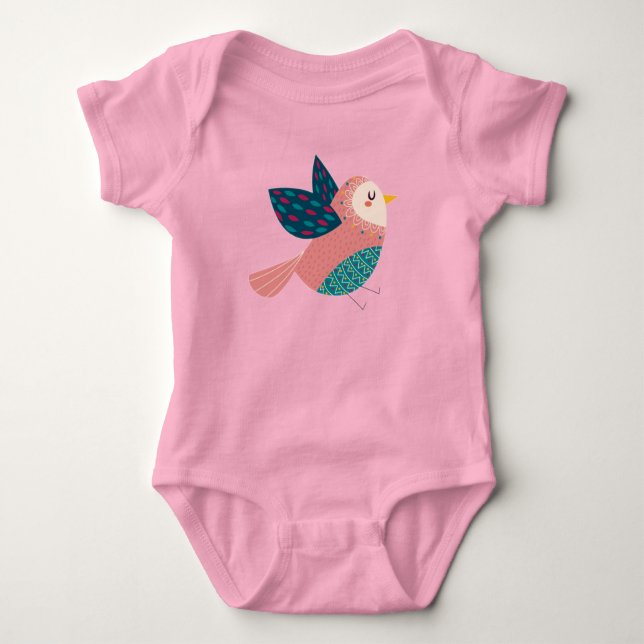 Cute Watercolor Little Bird Cartoon  Baby   Bodysuit (Front)