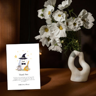Cute Watercolor Little Boo Ghost Boy Baby Shower  Thank You Card
