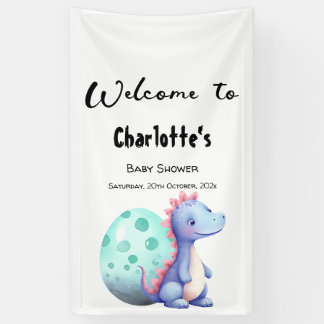 Cute Watercolor Little Dinosaur Baby Shower Banner