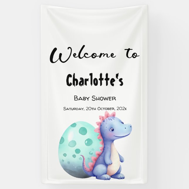 Cute Watercolor Little Dinosaur Baby Shower Banner (Vertical)
