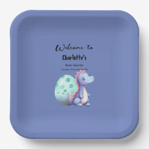 Cute Watercolor Little Dinosaur Baby Shower Paper Plate