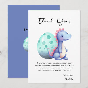 Cute Watercolor Little Dinosaur Baby Shower Thank You Card