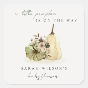 Cute Watercolor Little Floral Pumpkin Baby Shower Square Sticker