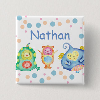 Cute Watercolor Little Monsters Personalised 15 Cm Square Badge