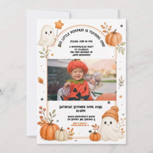 Cute Watercolor Little Pumpkin Birthday Halloween Invitation