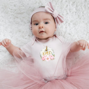Cute Watercolor Little Pumpkin Floral 1st Birthday Baby Bodysuit