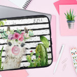 Cute Watercolor Llama | Floral Cactus & Stripes Laptop Sleeve<br><div class="desc">Featuring beautiful hand painted llama and cactus! Trendy monogrammed design. Add your name for a personalised touch. Add your custom wording to this design by using the "Edit this design template" boxes on the right hand side of the item, or click the blue "Customise it" button to arrange the text,...</div>