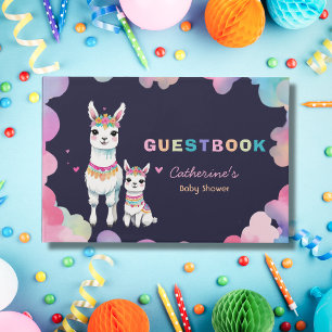 Cute Watercolor Llama Mama Mexican Baby Shower Guest Book
