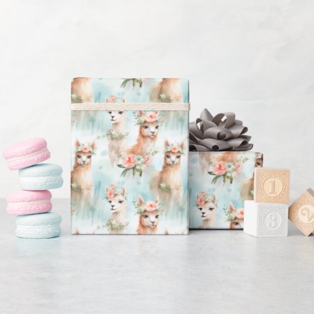 Cute Watercolor llamas - Wrapping Paper (Baby Shower)