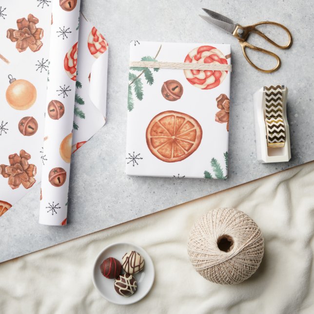 Cute Watercolor Lollipops Jingle Bells Christmas Wrapping Paper (Crafts)