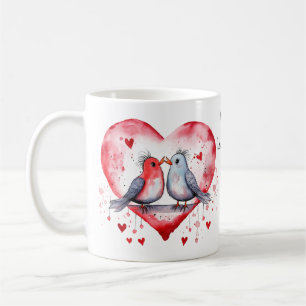 Cute Watercolor Love Birds Happy Valentine's Day Coffee Mug