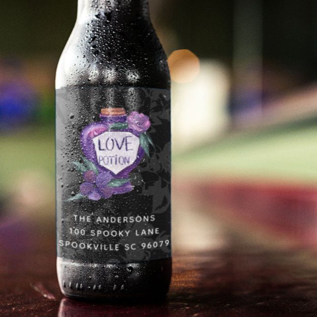 Cute Watercolor Love Potion Spell Halloween Sparkling Wine Label (Creator Uploaded)