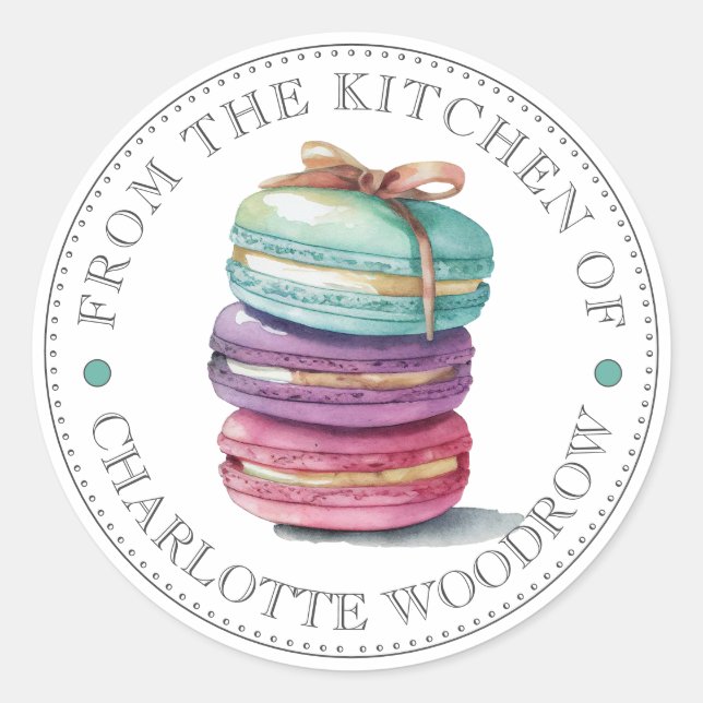 Cute Watercolor Macaron Cookies Dessert Classic Round Sticker (Front)