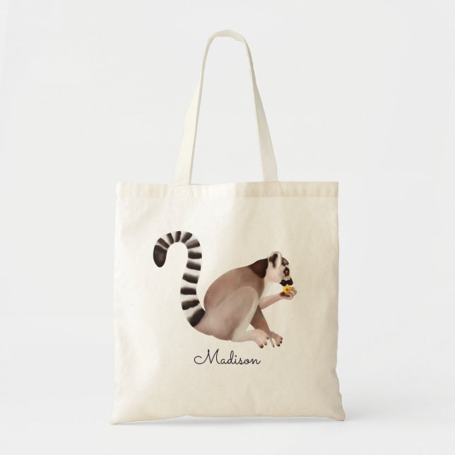 Cute Watercolor Madagascar Lemur Personalized Tote Bag (Front)