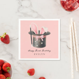 Cute Watercolor Magician Hat Girls 1st Birthday Napkin