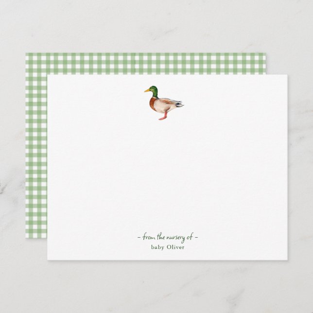 Cute watercolor Mallard Baby Thank You card (Front/Back)