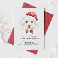 Cute Watercolor Maltese Santa Christmas Party