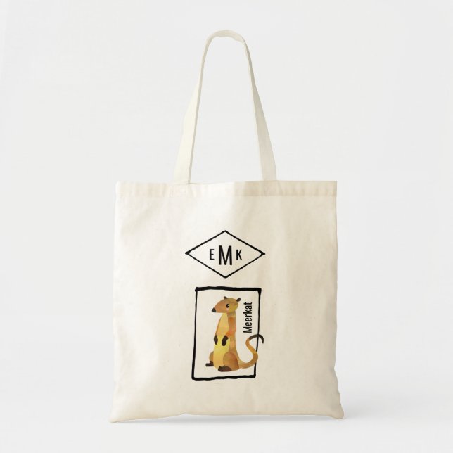 Cute Watercolor Meerkat with Monogram Tote Bag (Front)