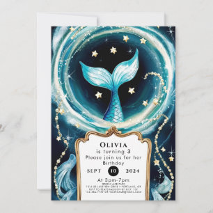 Cute Watercolor Mermaid Birthday Invitation