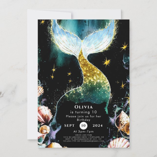 Cute Watercolor Mermaid Birthday Invitation (Front)