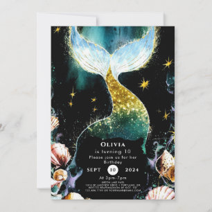 Cute Watercolor Mermaid Birthday Invitation