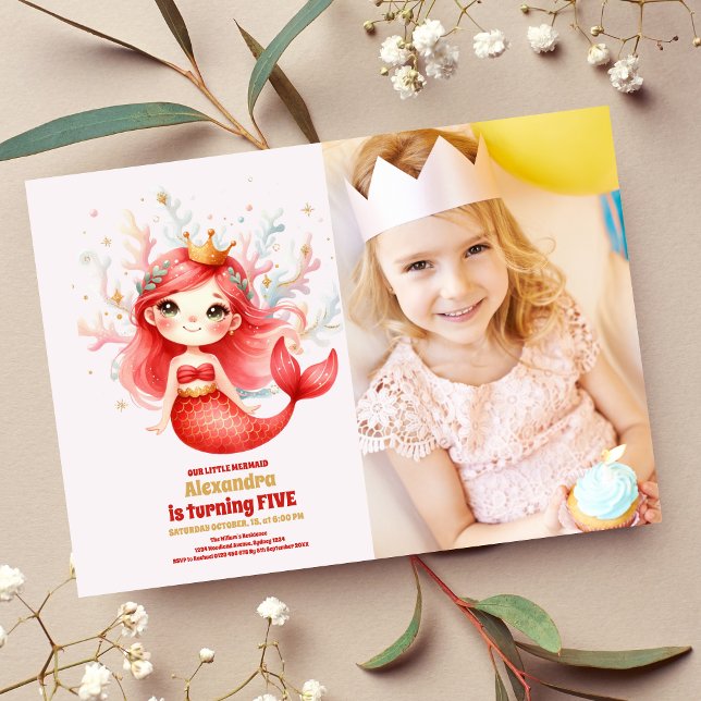 Cute Watercolor Mermaid Birthday Photo Invitation (Creator Uploaded)