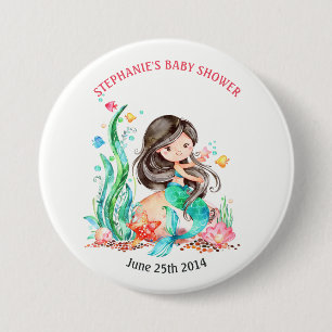 Cute Watercolor Mermaid Under the Sea Baby Shower 7.5 Cm Round Badge