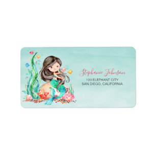 Cute Watercolor Mermaid Under the Sea Baby Shower  Label