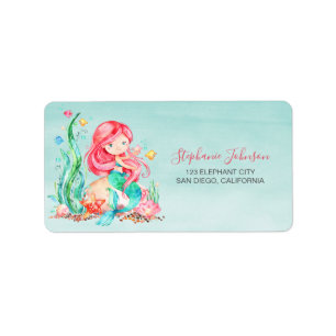 Cute Watercolor Mermaid Under the Sea Baby Shower Label