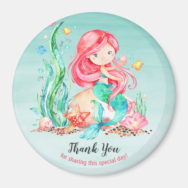 Cute Watercolor Mermaid Under the Sea Baby Shower Magnet (Front)