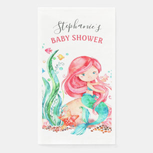 Cute Watercolor Mermaid Under the Sea Baby Shower Napkin