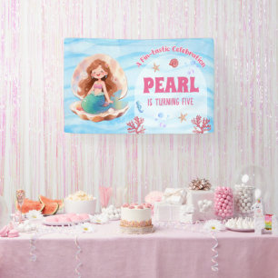 Cute Watercolor Mermaid Under the Sea Birthday Banner