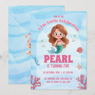 Cute Watercolor Mermaid Under the Sea Birthday Invitation
