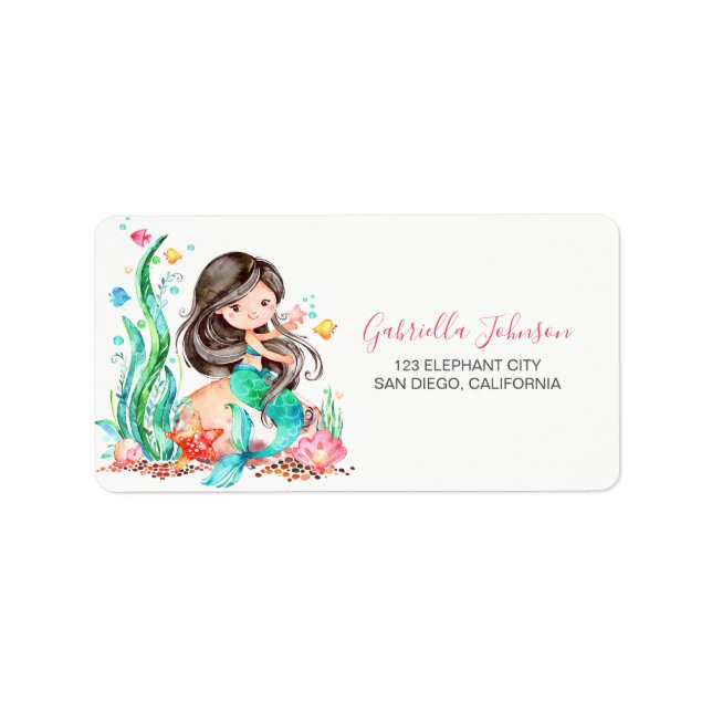 Cute Watercolor Mermaid Under the Sea Birthday Label (Front)