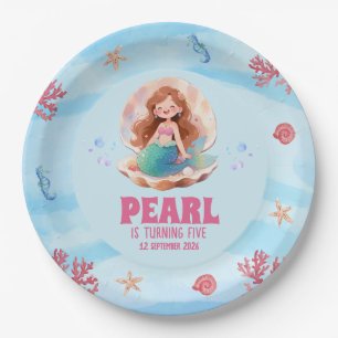 Cute Watercolor Mermaid Under the Sea Birthday Paper Plate