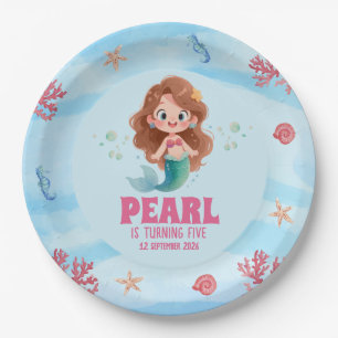 Cute Watercolor Mermaid Under the Sea Birthday Paper Plate