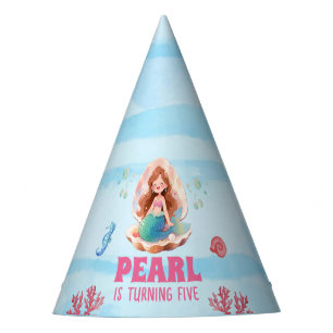 Cute Watercolor Mermaid Under the Sea Birthday Party Hat