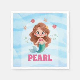 Cute Watercolor Mermaid Under the Sea Paper Napkin