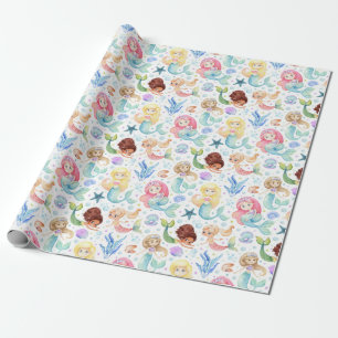 Cute Watercolor Mermaids Under the Sea Wrapping Paper