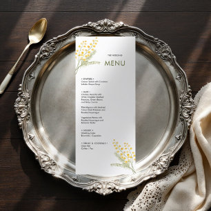 Cute watercolor mimosa flowers wedding menu